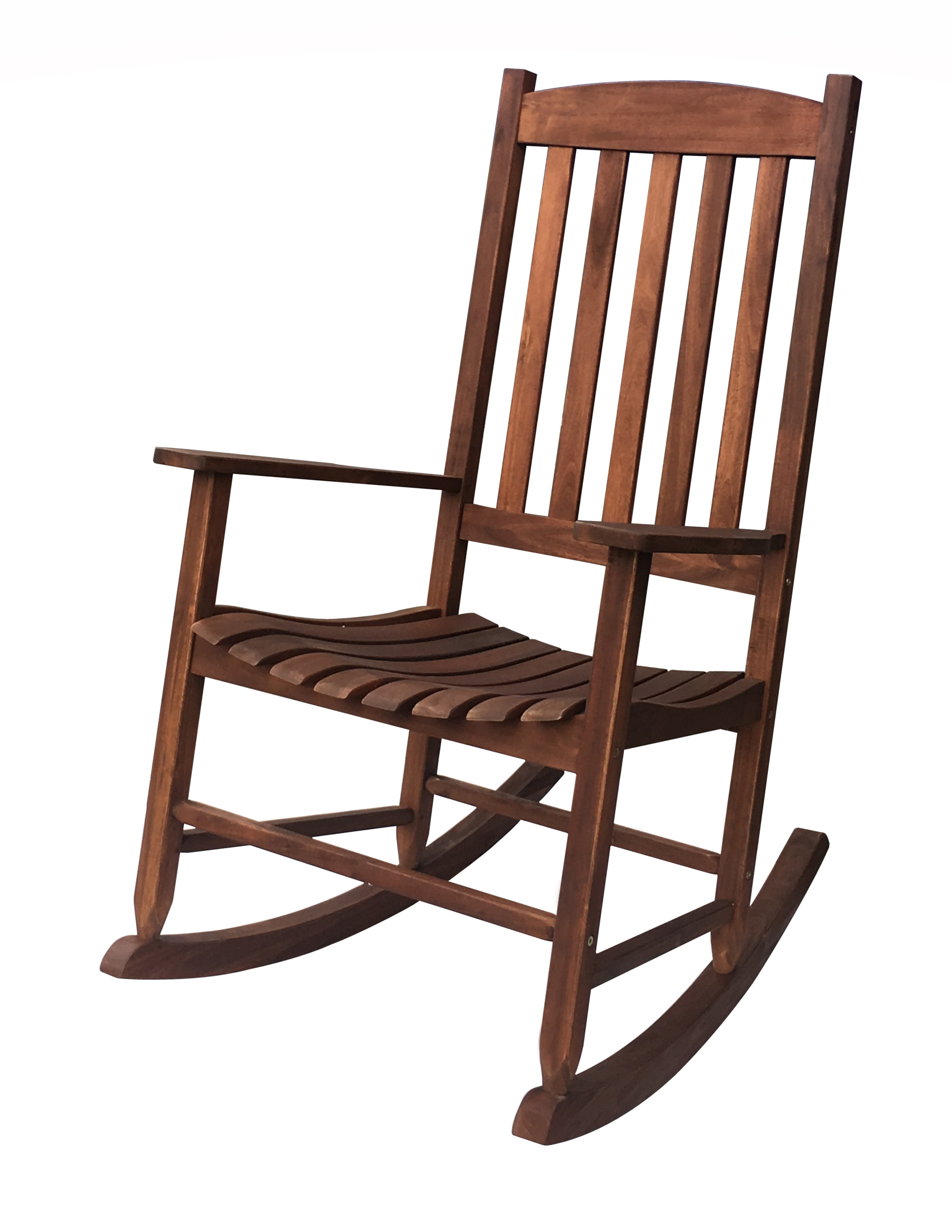 Mainstays Outdoor Wood Porch Rocking Chair Dark Brown Color Weather Resistant Finish