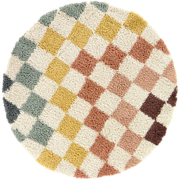 Mainstays Rainbow Checkered Round Shag Indoor Rug, 47" Round