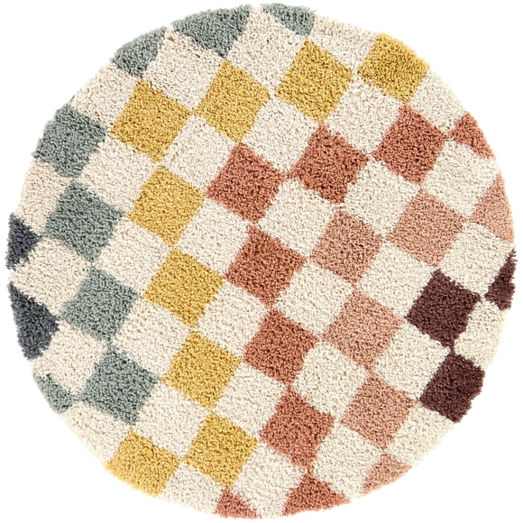 Mainstays Rainbow Checkered Round Shag Indoor Rug, 47" Round