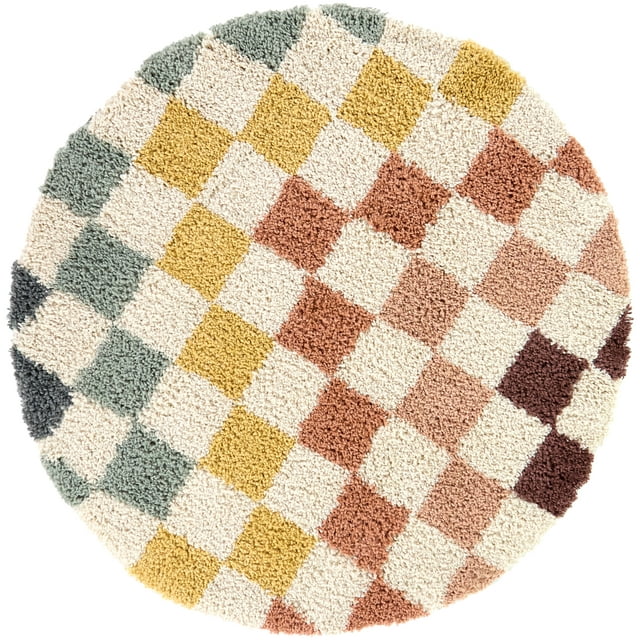 Mainstays Rainbow Checkered Round Shag Indoor Rug, 47