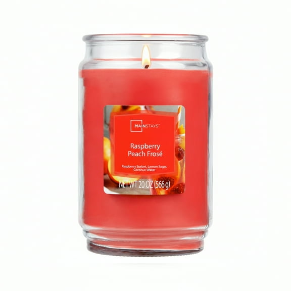 Mainstays Single-Wick Scented Glass Jar Candle, Raspberry Peach Fros, 20oz.