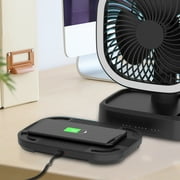Mainstays New Rechargeable Personal USB Fan with Wireless Charging Pad and Led Lighting Black
