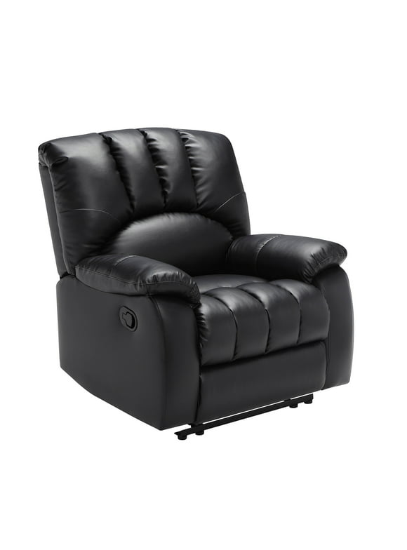 Mainstays Recliner, Full-Reclining, Black Faux Leather Upholstery