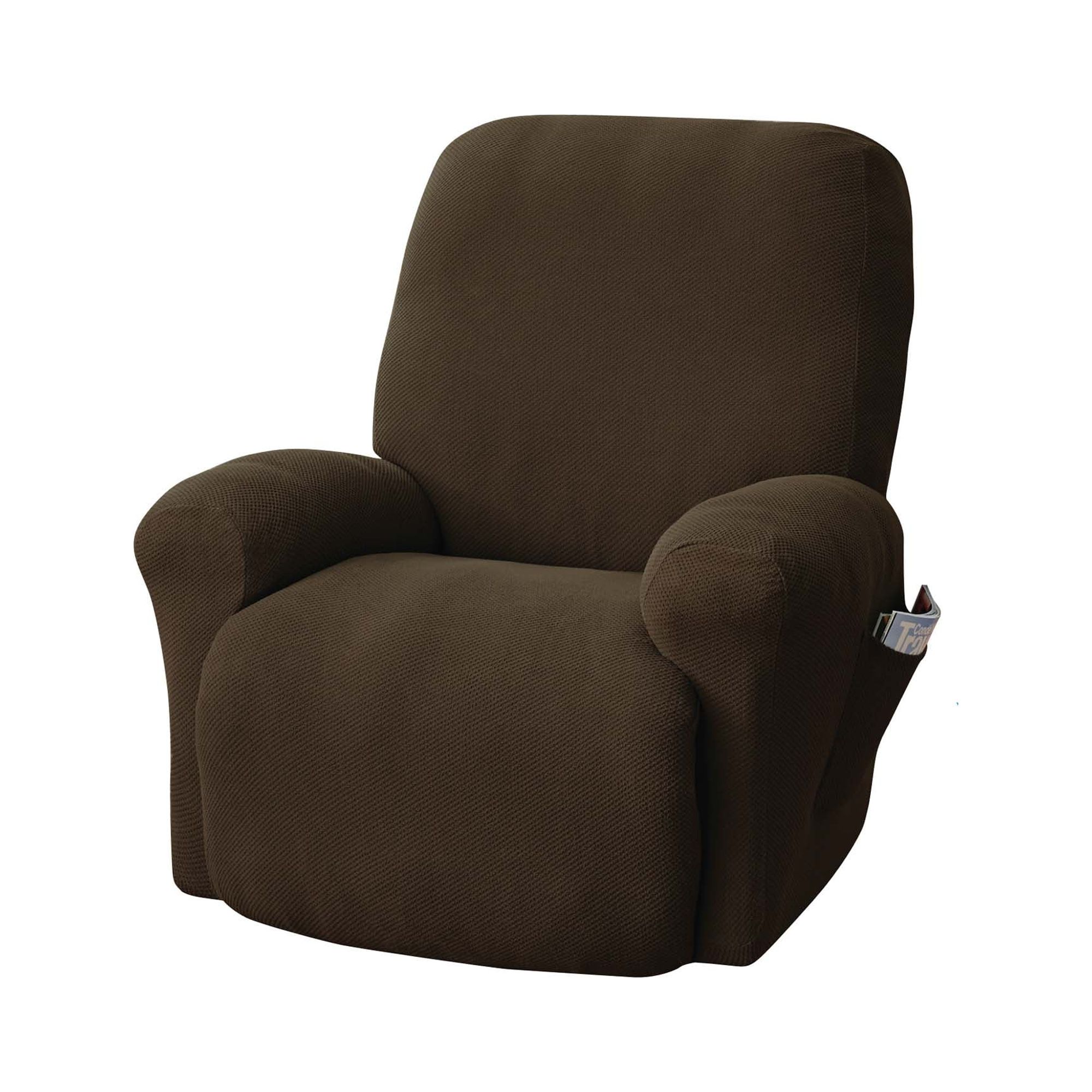 Mainstays Recliner Pixel Stretch Fabric Slipcover, Brown, 4-Piece - image 1 of 7