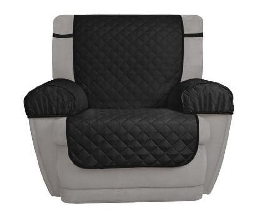 Mainstays Recliner Reversible Quilted Microfiber Pet Cover Multipurpose Furniture Protector, Black/Gray, 3-Piece