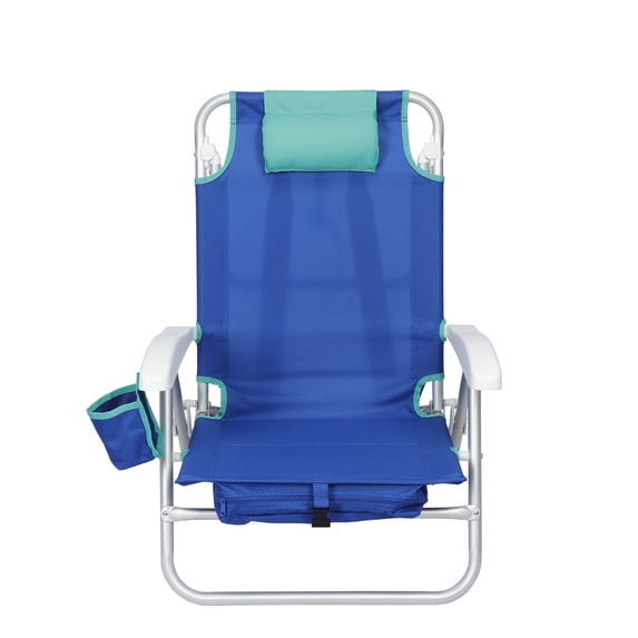 Mainstays Reclining Lay Flat Backpack Beach Chair, Blue