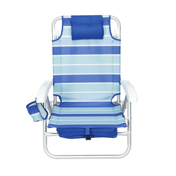 Mainstays Reclining and Lay Flat Backpack Beach Chair, Cabana Stripe
