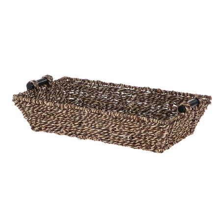 Mainstays Rectangle Brown Seagrass Basket with Wood Handles, 17.5”L x 10” W x 4”H