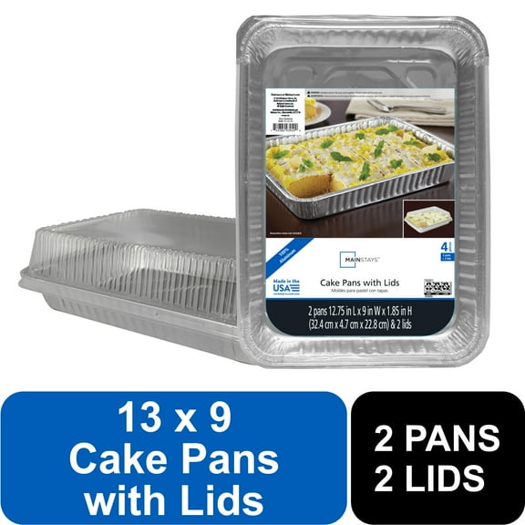 Mainstays 13" x 9" Rectangular Aluminum Cake Pans with Lids, 2 Count