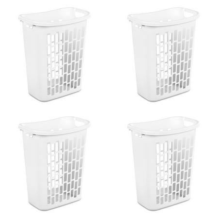 Mainstays Rectangular Open Laundry Hamper, Plastic, for Narrow Spaces, White, 4 Count