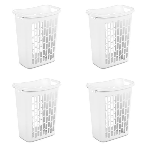 Mainstays Large Rectangular Open Plastic Laundry Hamper, for Narrow Spaces, White, 4 Pack