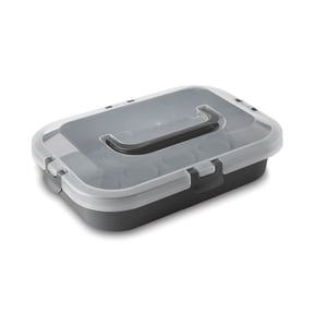 Mainstays Rectangular Cupcake & Cake Carrier with Lid, Handle, Clasps & Removeable Flippible Cupcake Tray, Grey Plastic