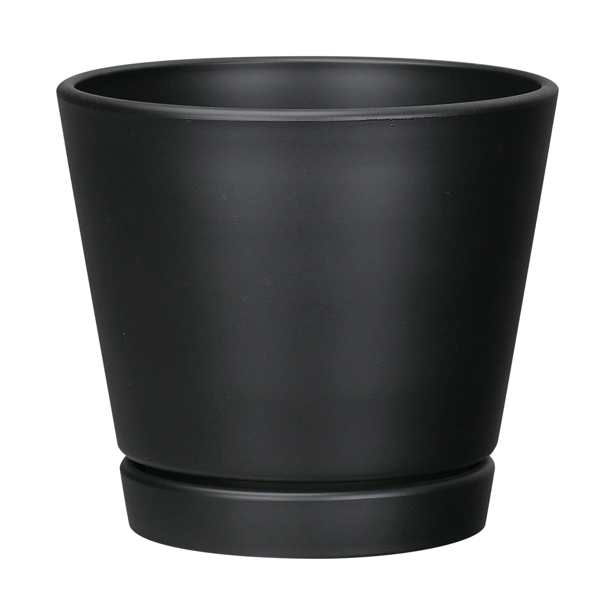 Mainstays Recycled Resin Planter with Attached Saucer, Black, 7.9 in x 7.9 in x 7.1 in