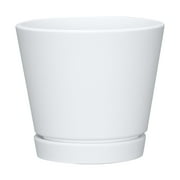 Mainstays Recycled Resin Planter With Attached Saucer, White, 8in x 8in x 7.2in
