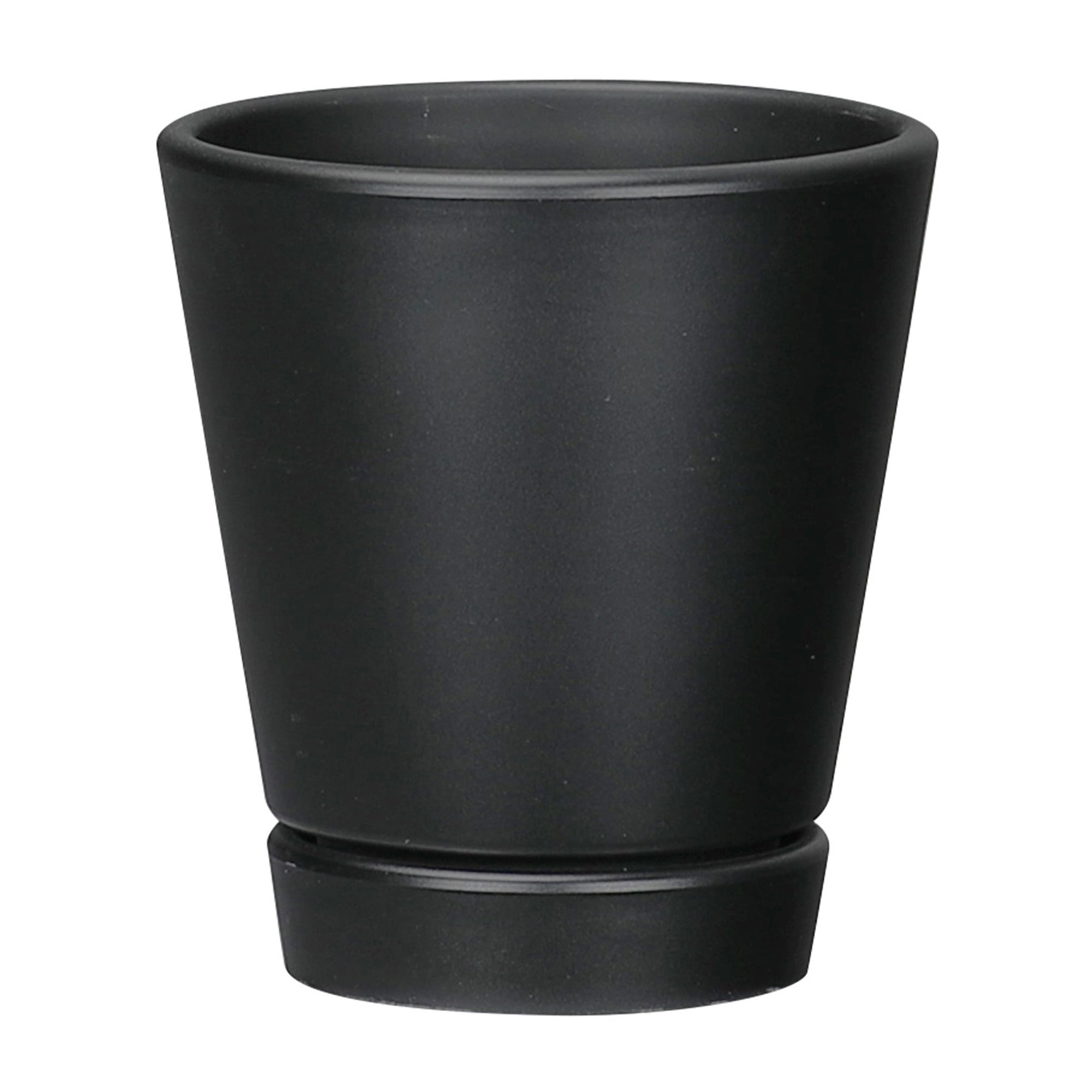 Mainstays Recycled Resin Planter with Attached Saucer, Black, 4in x 4in x 4.5in