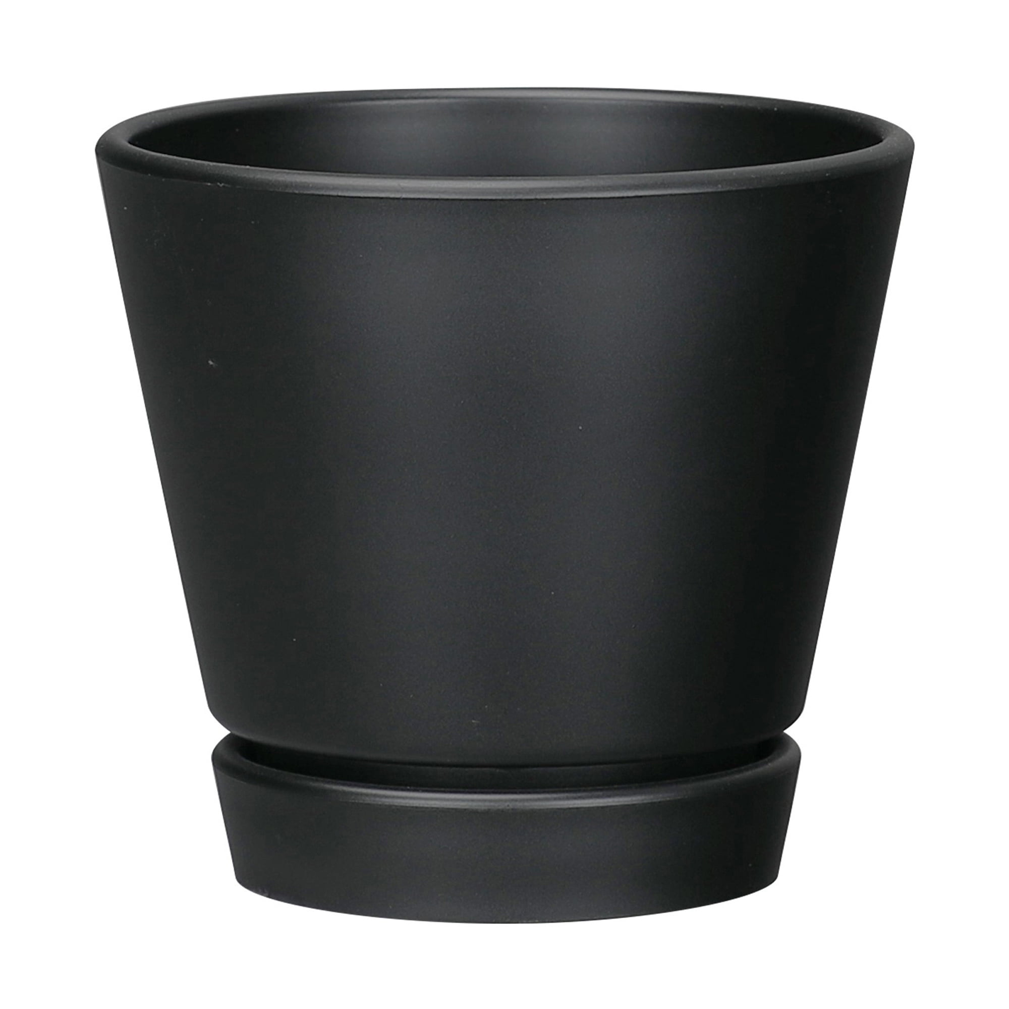 Mainstays Recycled Resin Planter with Attached Saucer, Black, 5.9in x 5.9in x 5.5in