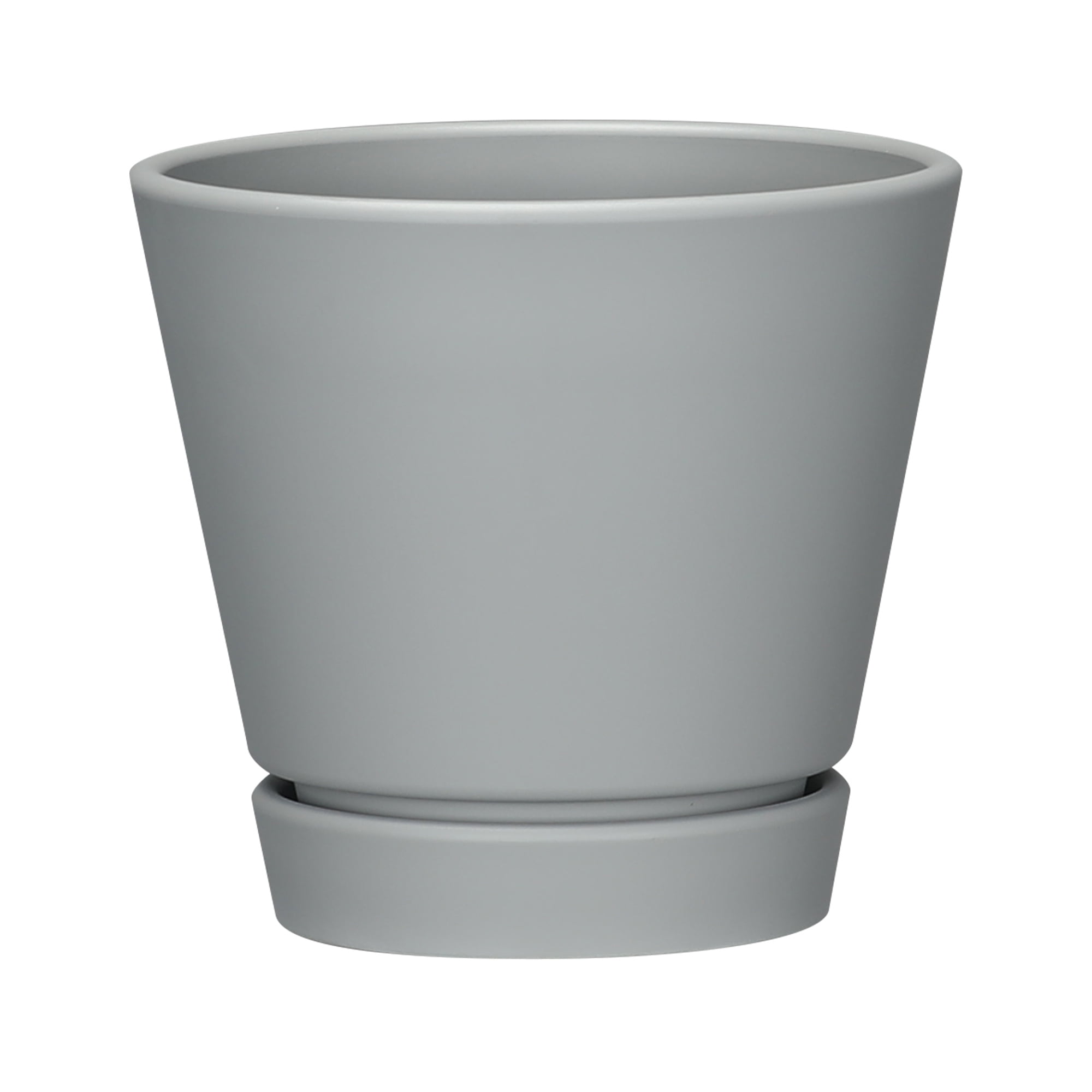 Mainstays Recycled Resin Planter with Attached Saucer, Gray, 5.9in x 5.9in x 5.5in