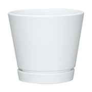 Mainstays Recycled Resin Planter with Attached Saucer, White, 8in x 8in x 7.2in