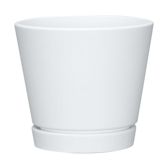 Mainstays Recycled Resin Planter with Attached Saucer, White, 8in x 8in x 7.2in