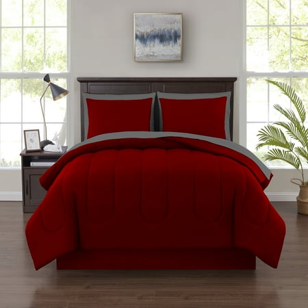 Mainstays 8 Piece Solid Bed-in-a-Bag Bedding Comforter Set, Full, Red
