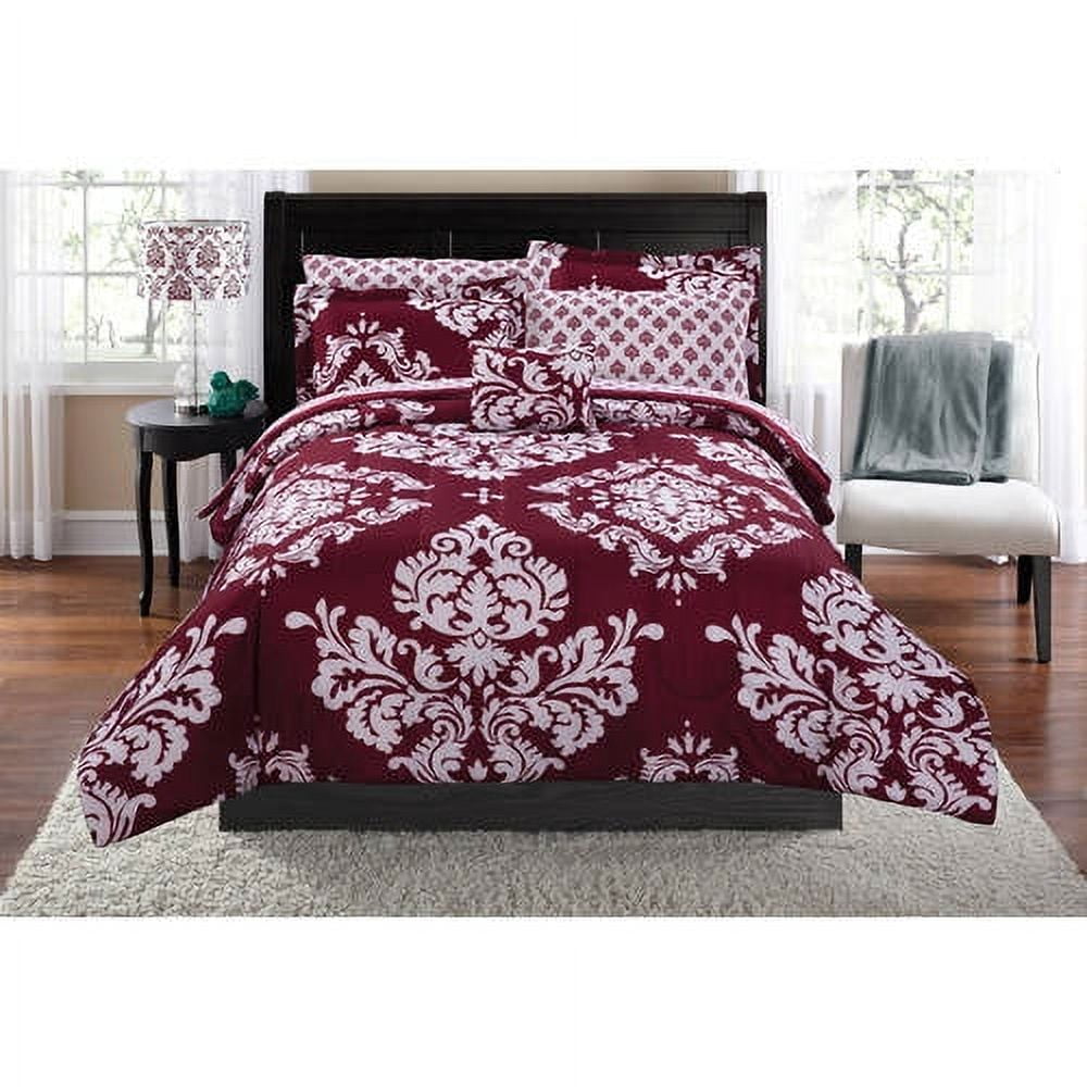 Mainstays Red 9 Piece Bed in a Bag Comforter Set With Sheets, Full ...
