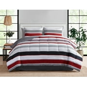 Mainstays Red and Gray Stripe 8 Piece Bed in a Bag Comforter Set With Sheets, Queen