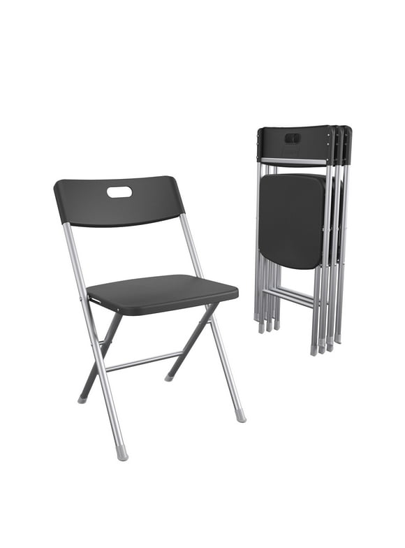 Mainstays Resin Seat & Back Folding Chair, Black, 4 Count