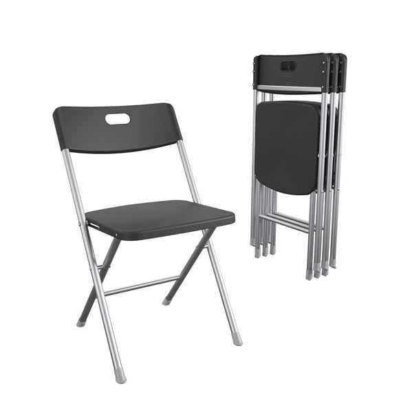 Mainstays Resin Seat & Back Folding Chair, Black, 4-Pack