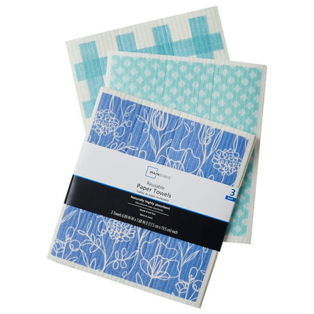 Mainstays Reusable Kitchen Dish Cloth Towels 3 Pack, Blue Multi