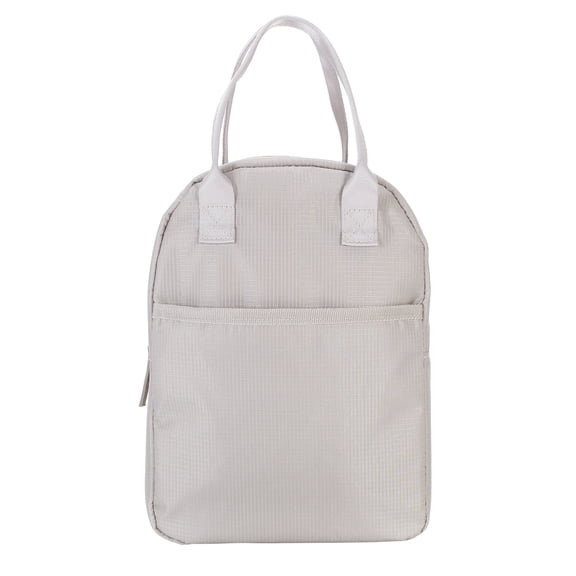 Mainstays Washed Stone Reusable Rounded Top Polyester Lunch Bag with Zippered Main Compartment and Front Pocket, Ideal Use for School, Workday Meals and Travel