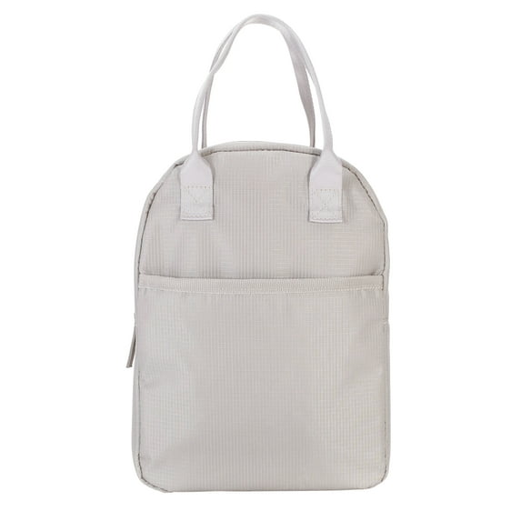 Mainstays Washed Stone Reusable Round Top Polyester Lunch Bag with Zippered Main Compartment