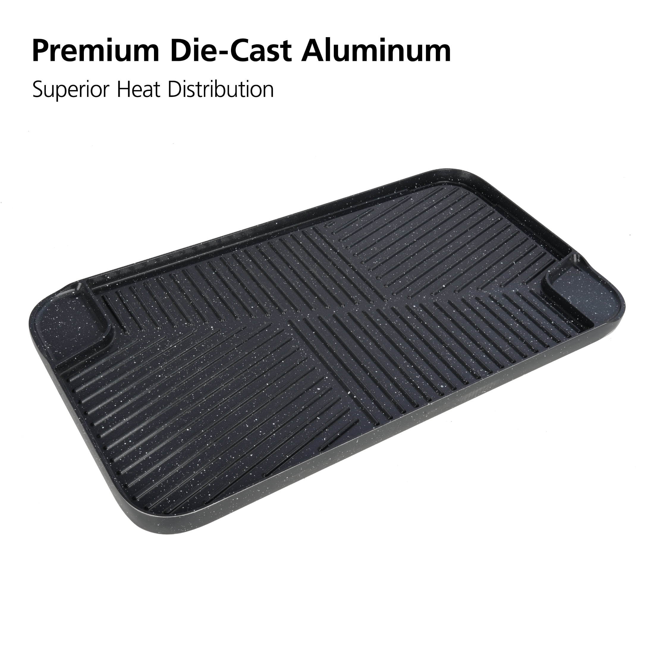 Mainstays Cast Aluminum Reversible Double Grill-Griddle, 19.48x10.7x0.84, PFAS-Free Ceramic Nonstick, Black Granite