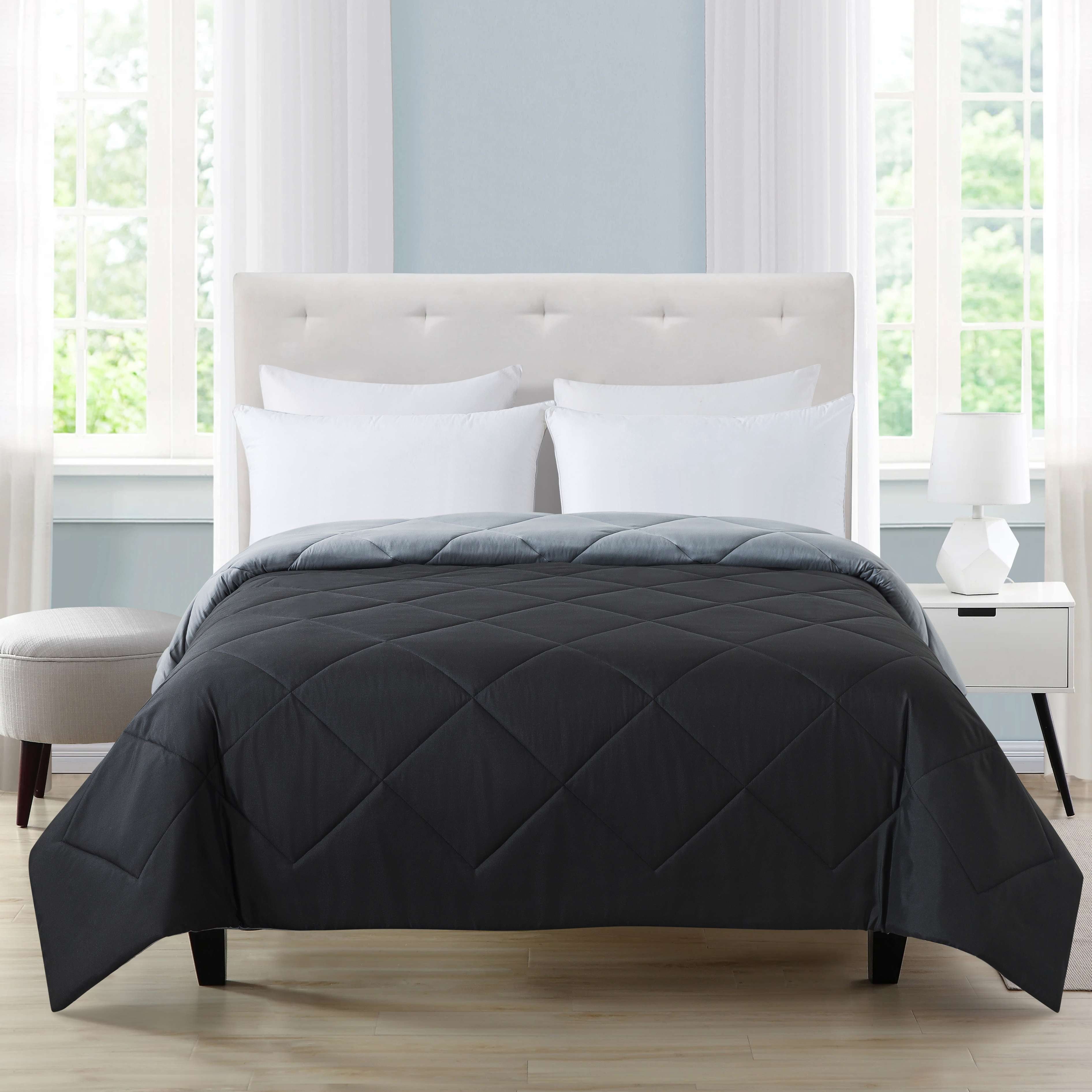 Mainstays Reversible Microfiber Comforter, Black, Full/Queen