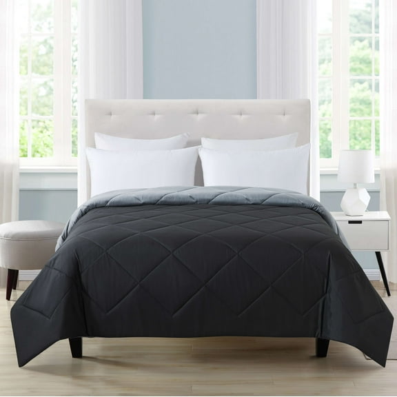 Mainstays Reversible Microfiber Comforter, Black, King