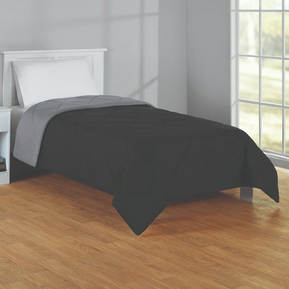 Mainstays Reversible Microfiber Comforter, Black, Twin-XL