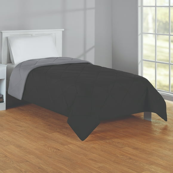 Mainstays Reversible Microfiber Comforter, Black, Twin-XL