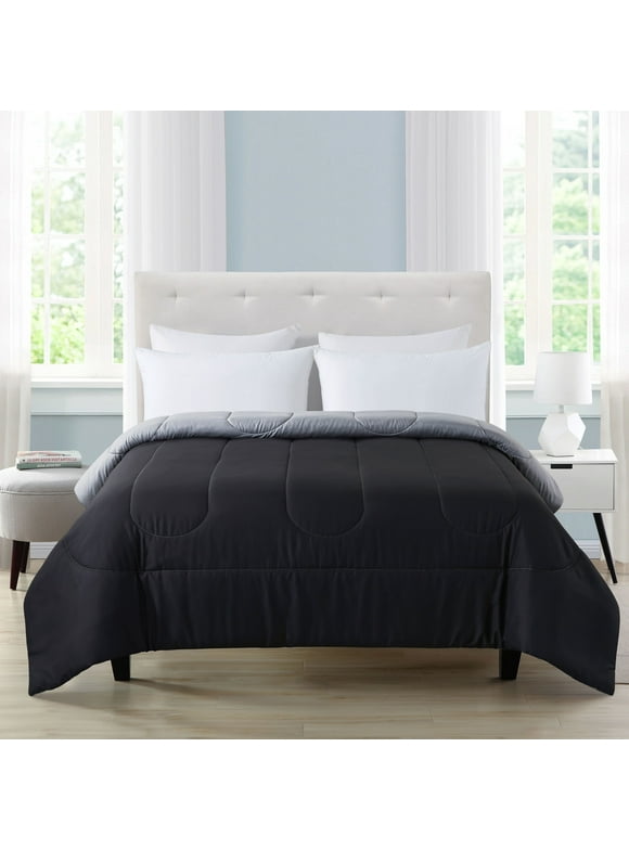 Mainstays Reversible Microfiber Comforter, Black, Twin/Twin XL, Adult, Unisex