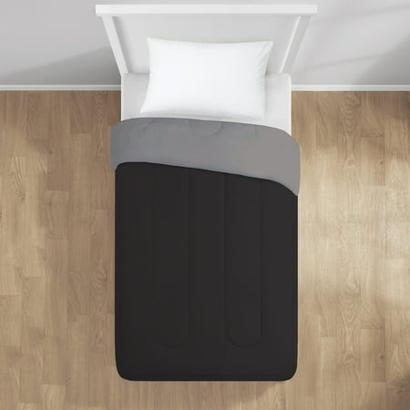 Mainstays Reversible Microfiber Comforter, Black, Twin/Twin XL, Adult, Unisex