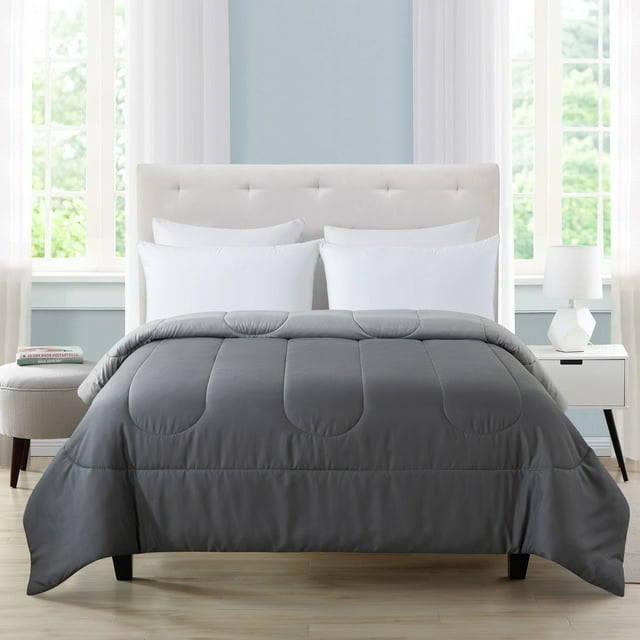 Mainstays Reversible Microfiber Comforter, Gray, Twin/Twin XL, Adult