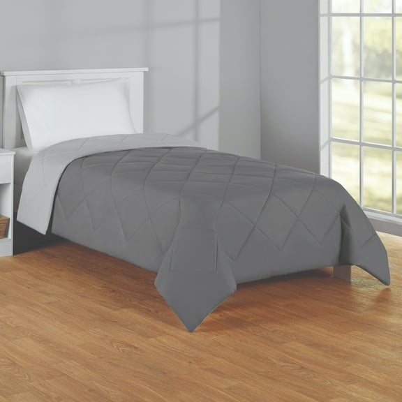 Mainstays Reversible Microfiber Comforter, Grey, Twin-XL