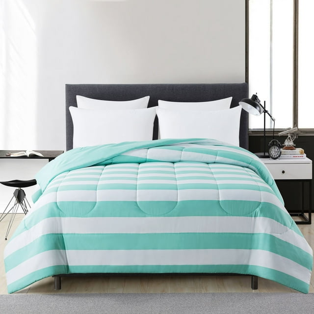 Mainstays Reversible Microfiber Comforter, Mint Stripe, Twin/Twin XL