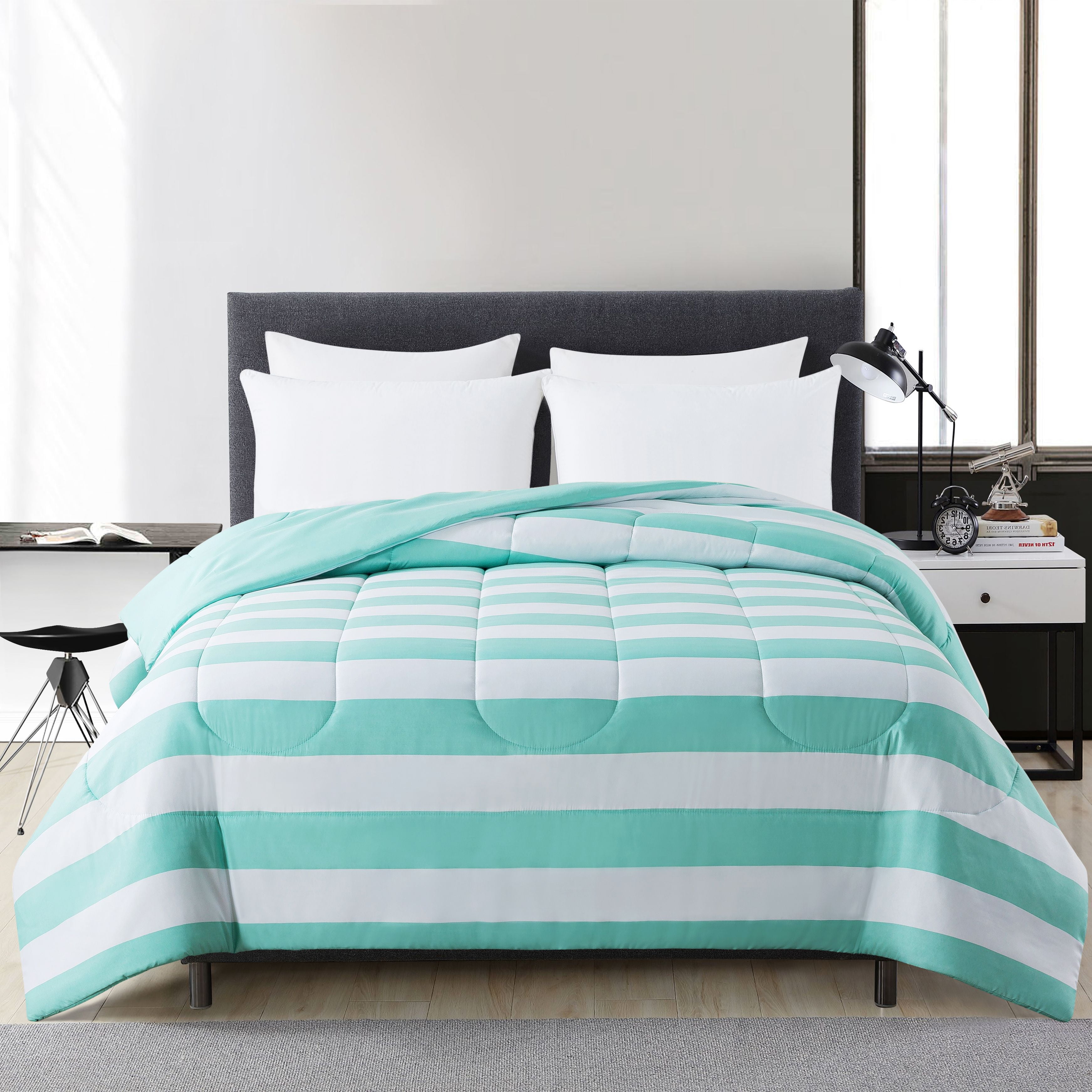 Mainstays Reversible Microfiber Comforter, Mint Stripe, Twin/Twin XL