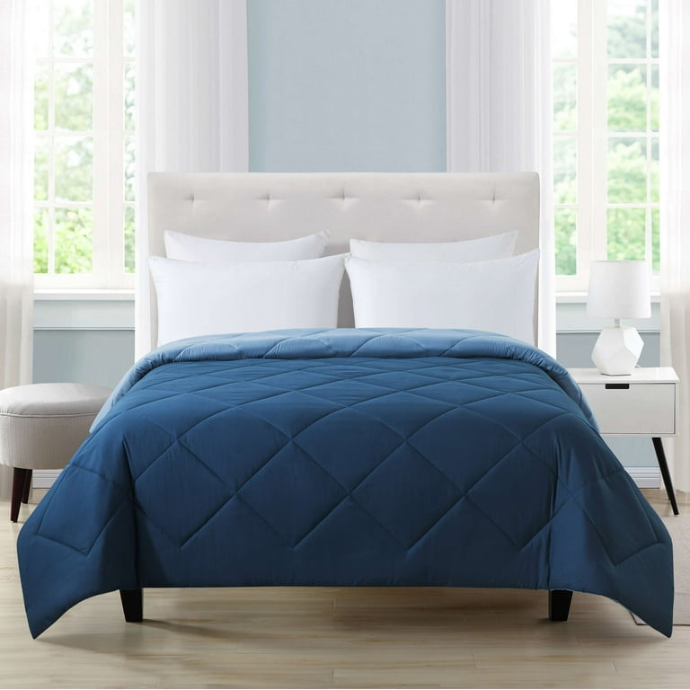 Mainstays Reversible Microfiber Comforter Navy Full Queen Adult Unisex Walmart