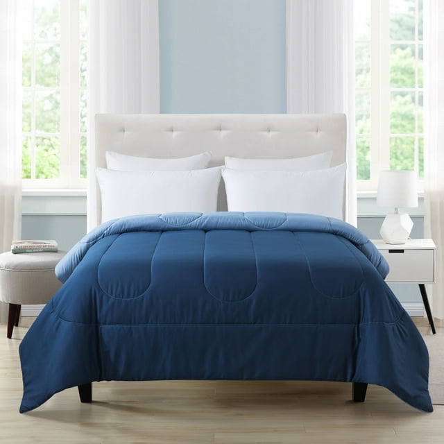 Mainstays Reversible Microfiber Comforter, Navy, Full/Queen, Adult