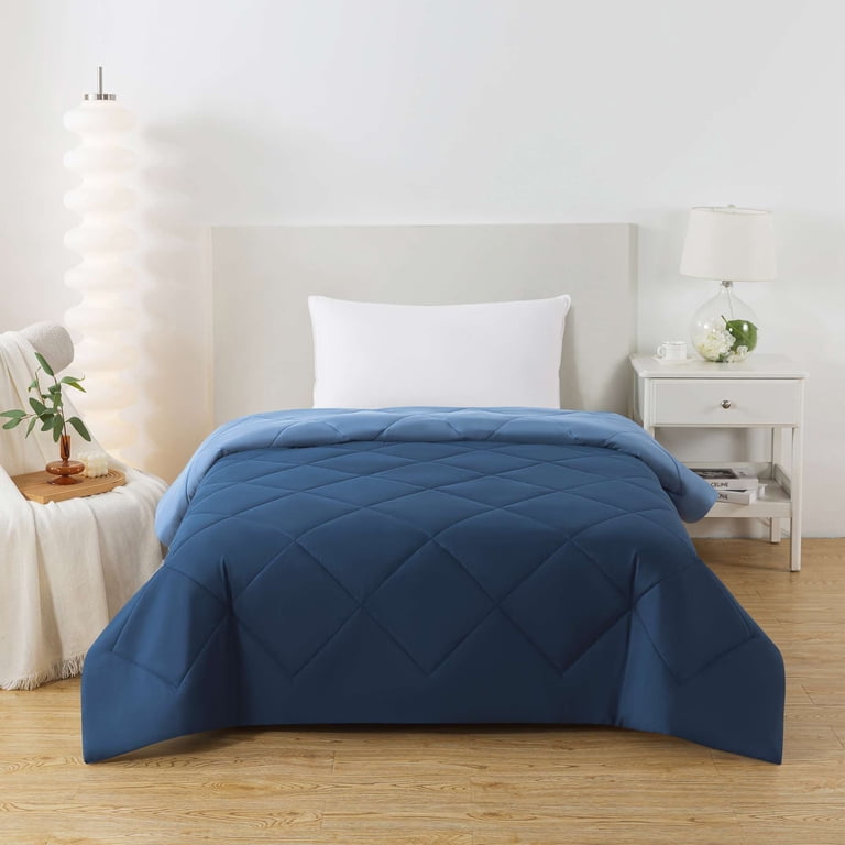 Mainstays Reversible Microfiber Comforter Navy Twin XL All-Season