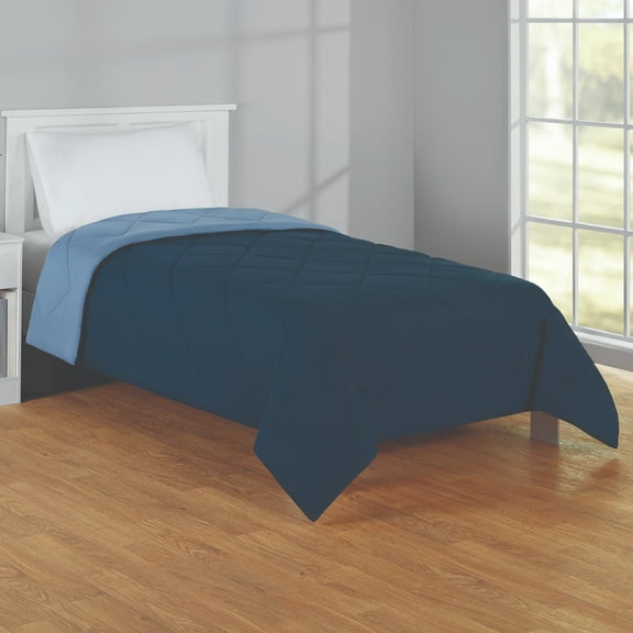 Mainstays Reversible Microfiber Comforter, Navy, Twin-XL