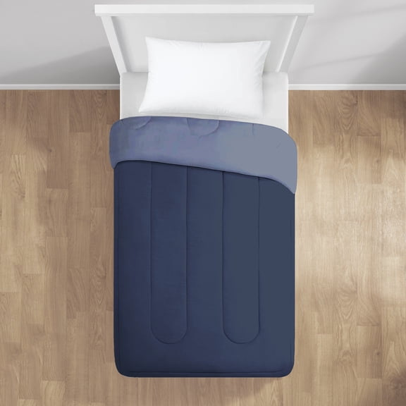 Mainstays Reversible Microfiber Comforter, Navy, Twin/Twin XL, Adult, Unisex