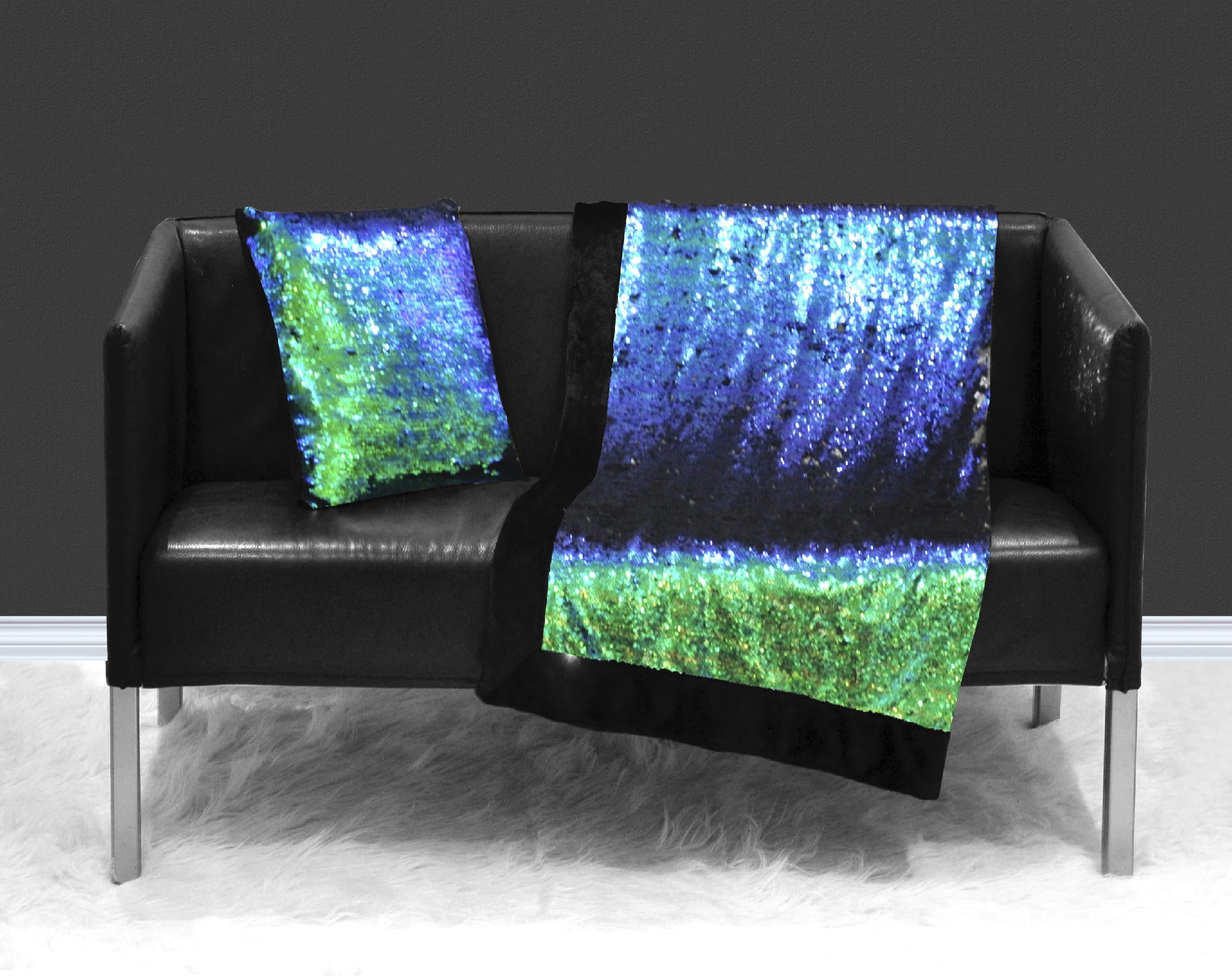 Mainstays Reversible Sequin Sparkle Green to Black Throw Blanket, 1 Each