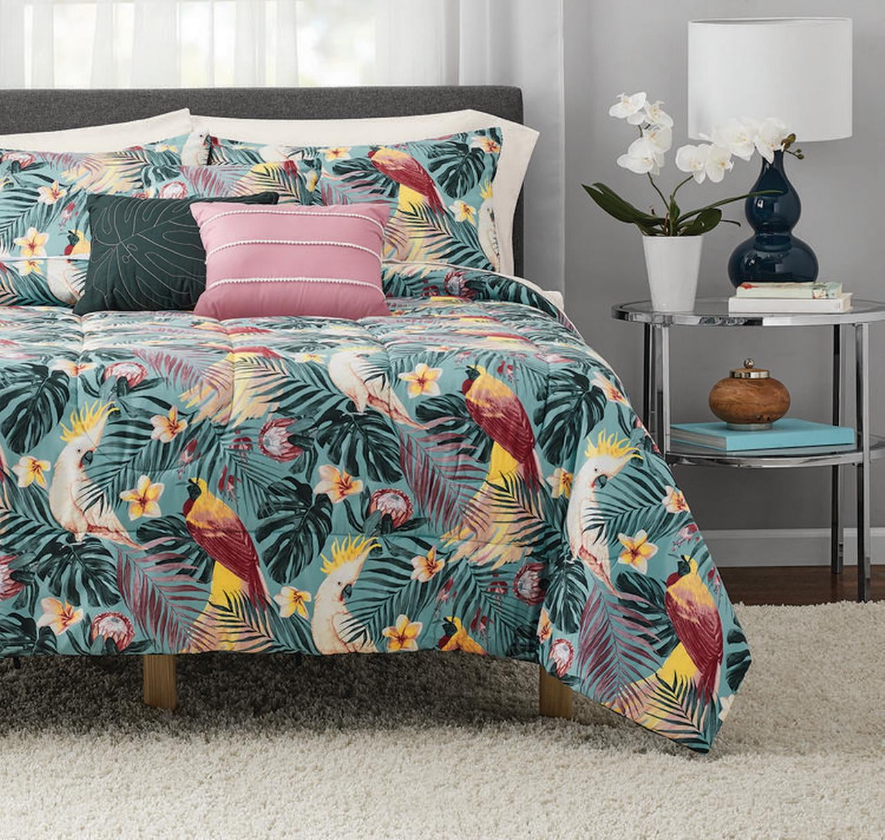 Mainstays Reversible Tropical Birds 8-Piece Complete Bed in a Bag