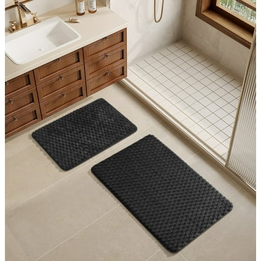 Mainstays Rich Black 2pc Tile Bubble Bath Rug Set